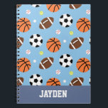 Balls Pattern Sports Journal<br><div class="desc">A sports themed pattern notebook with a selection of sports ball equipment like basketball,  American football,  soccer ball,  baseball,  tennis ball and a golf ball. Jot down your sports training and progress in this notebook! For boys who love sports! Personalise with child's name.</div>