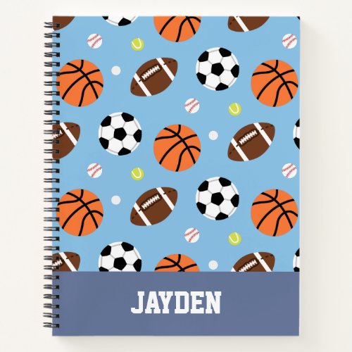Balls Pattern Sports Kids Personalized Notebook