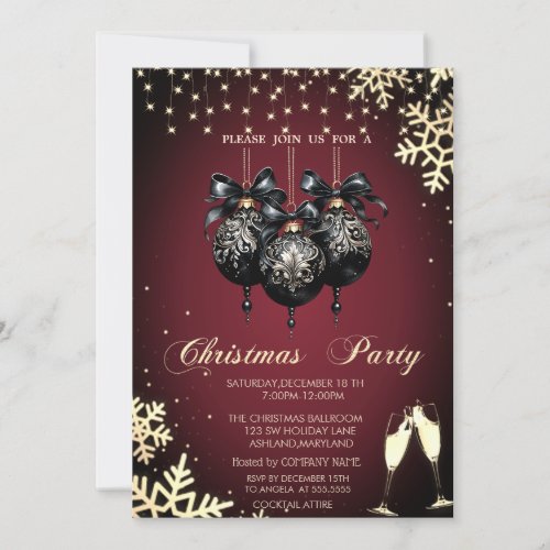 BallsSnowflakesGlassesRed Company Christmas Invitation