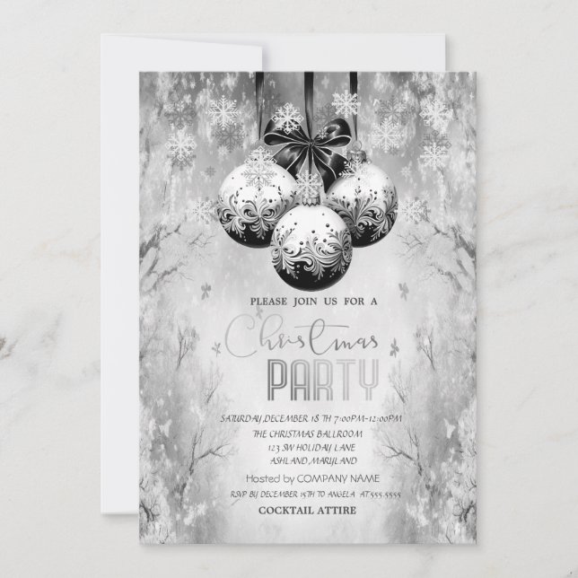  Balls Snowflakes Winter Landscape Christmas Party Invitation (Front)