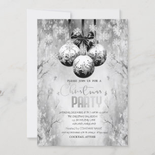 Balls Snowflakes Winter Landscape Christmas Party Invitation