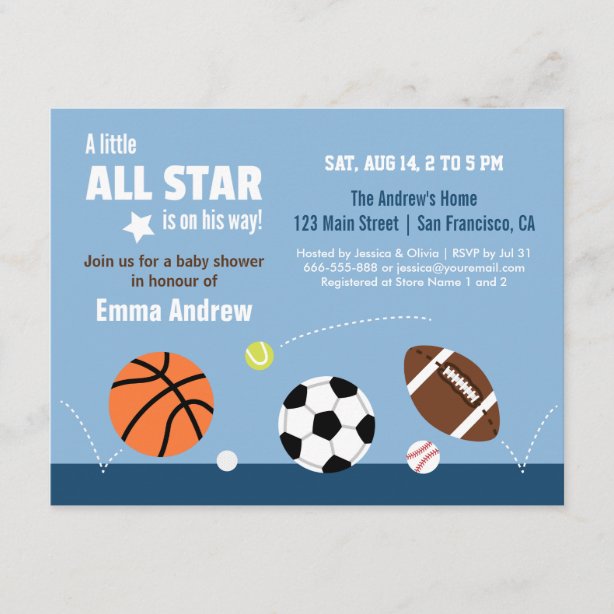 Sports Theme Baby Shower Invitations | Zazzle