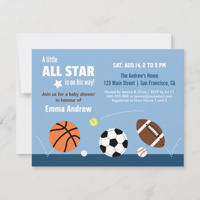 Balls Sports Themed Baby Shower Invitations (Front)