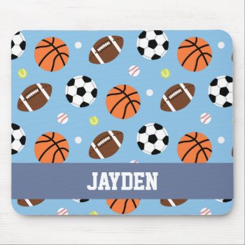 Balls Sports Themed Pattern Boys Mousepad by RustyDoodle at Zazzle