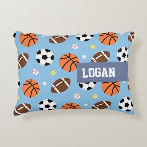 Balls Sports Themed Pattern Boys Room Decor Accent Pillow