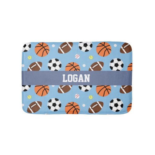 Balls Sports Themed Pattern Boys Room Decor Bath Mat