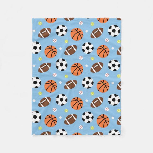 Balls Sports Themed Pattern For Boys Fleece Blanket (Front)