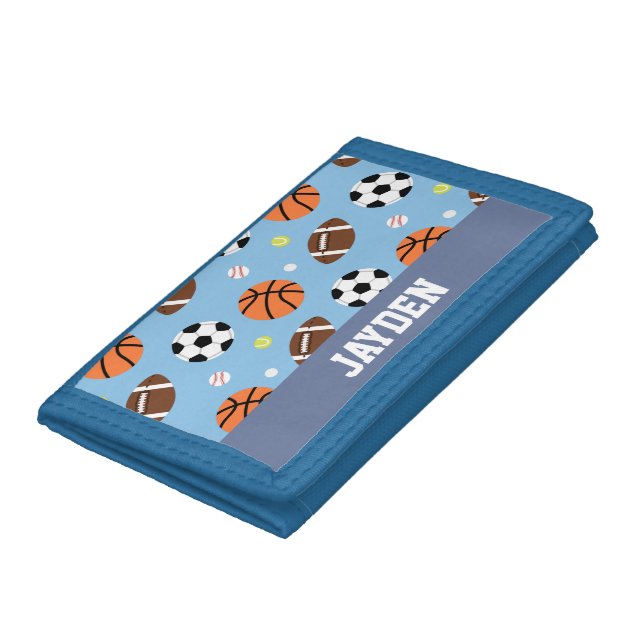 Balls Sports Themed Pattern For Boys Trifold Wallet (Bottom)