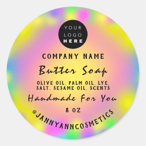Balm Soap Cosmetics Shop Holograph Custom Logo  Classic Round Sticker