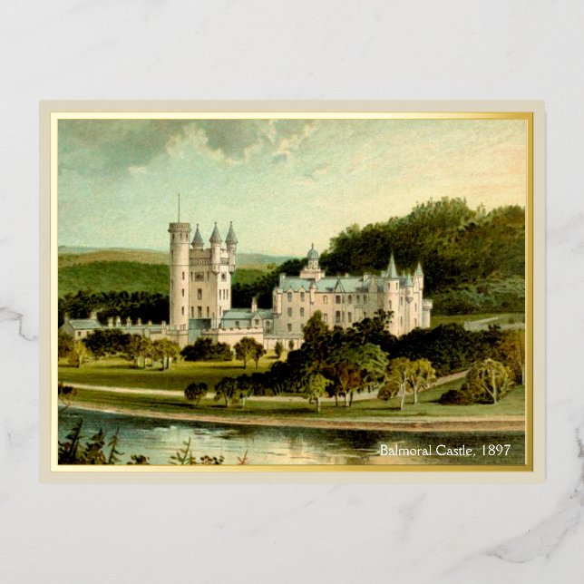 Balmoral Castle 1897 Restored High Resolution Gold Foil Invitation Postcard (Front)