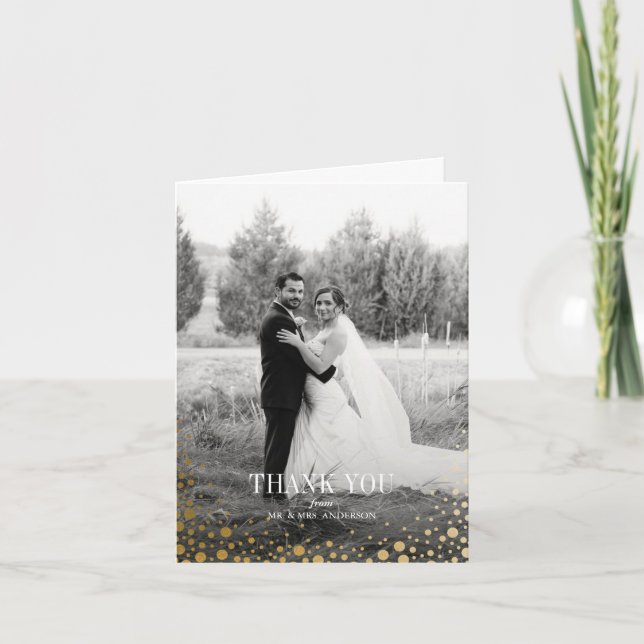 Balmoral Gold Dot Wedding Photo Thank You Card (Front)