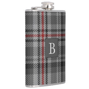 BALMORAL Grey TARTAN Letter Monogram (Can Edit) Flask