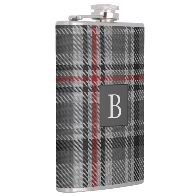 BALMORAL Grey TARTAN Letter Monogram (Can Edit) Flask (Right)