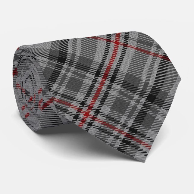Balmoral Tartan Grey Black Red Royal Jubilee Neck Tie (Rolled)