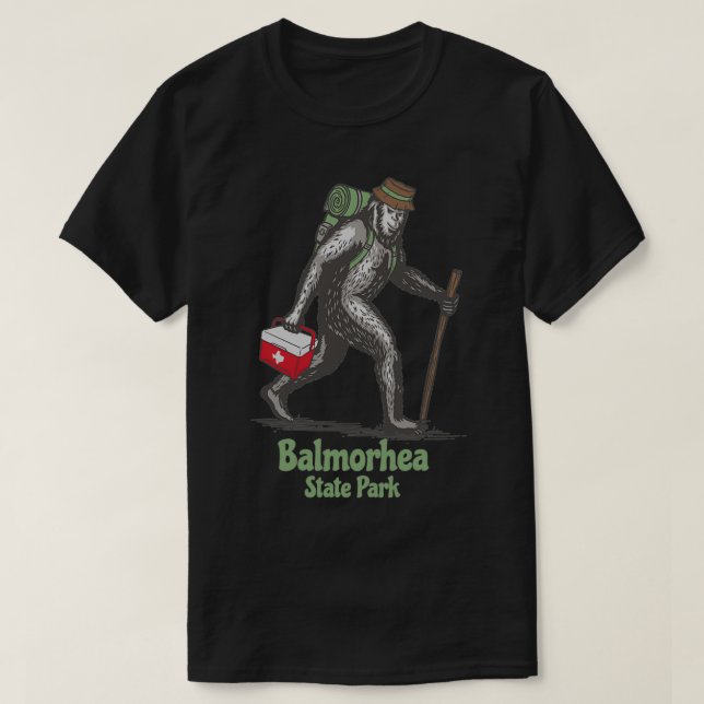 Balmorhea State Park Texas TX Hiking Bigfoot Sasqu T-Shirt (Design Front)