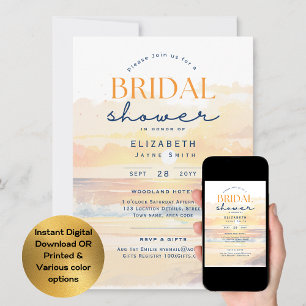 Balmy Days Tropical Sunset Beach Bridal Shower Invitation