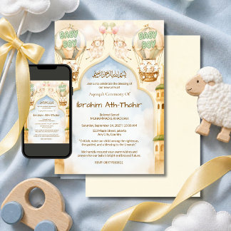 Baloon & Mosque Arch Islamic Aqeeqah & Baby Shower Invitation