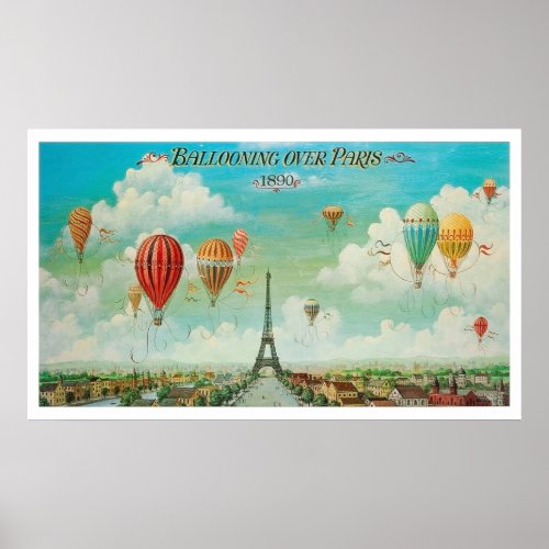 Balooning over Paris hotair balloons vintage Poster