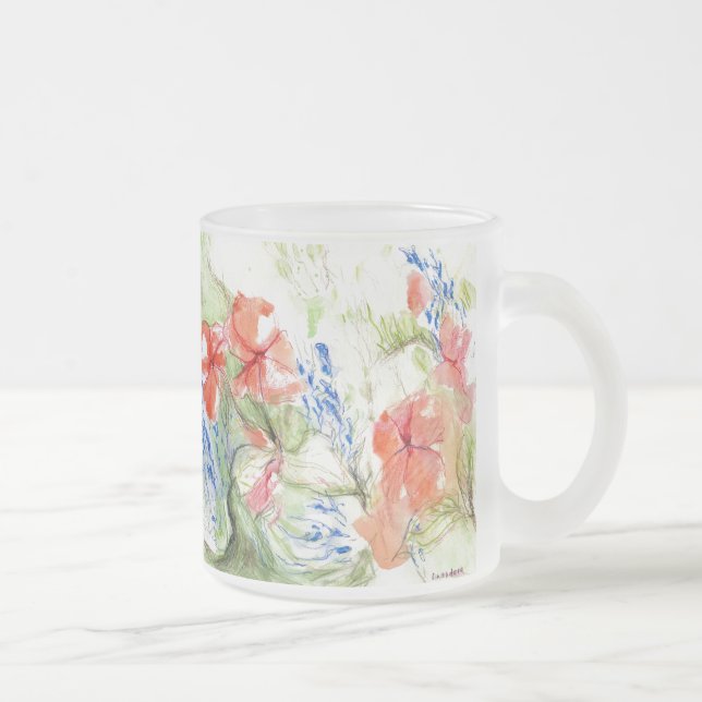 Balsam and Lobelia flowers Frosted Glass Coffee Mug (Right)