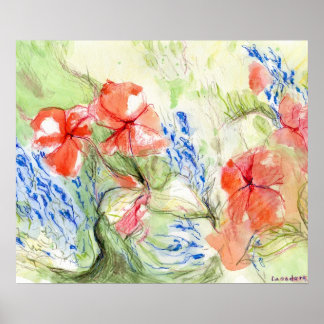Balsam and Lobelia flowers Poster