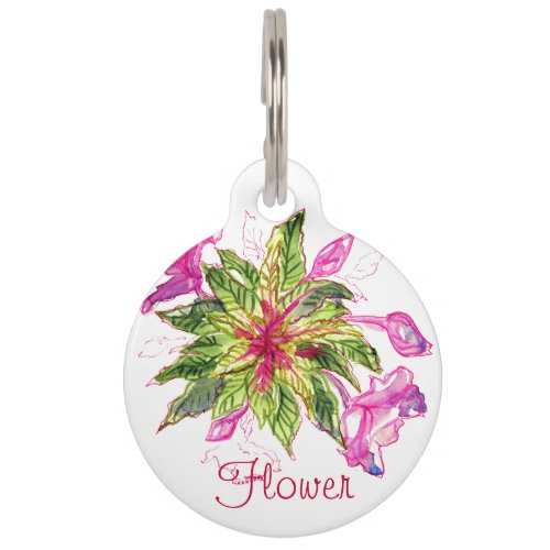 Balsam Bouquet Pink Flowers Green Leaves Pet ID Tag