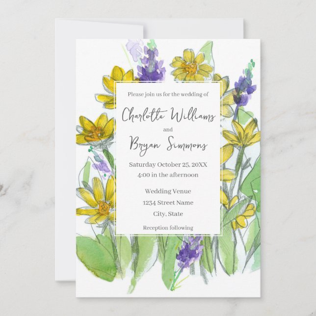 Balsam Lupines Wildflowers Watercolor Wedding Invitation (Front)