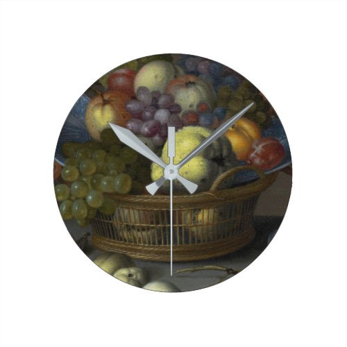 Balthasar Van Der Ast - Basket Of Fruitsc. Round Clock