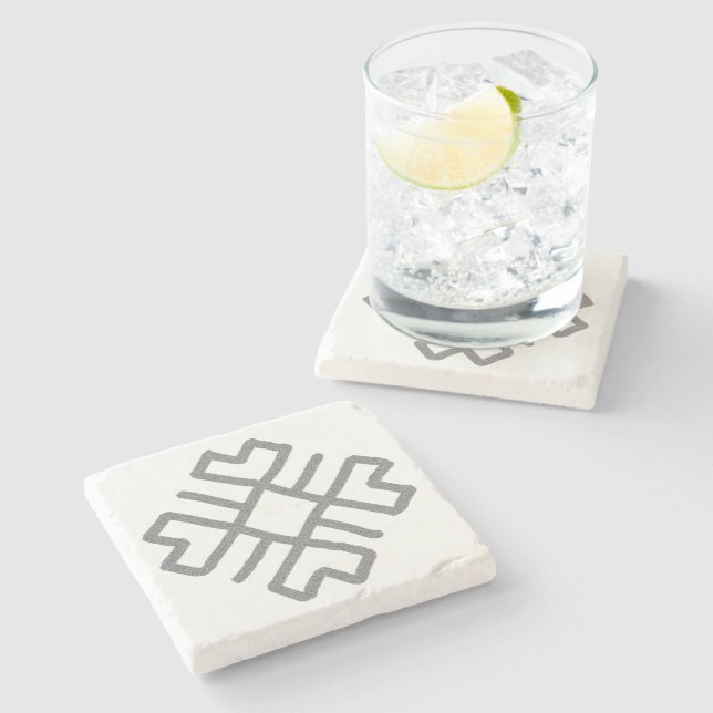 Baltic Geometrical Design Hearts Hand Drawn Stone Coaster (Side)