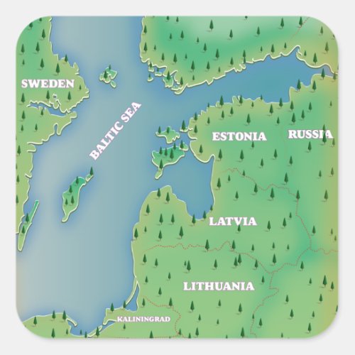 Baltic sea map photo print square sticker