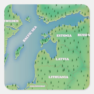 Baltic sea map photo print square sticker
