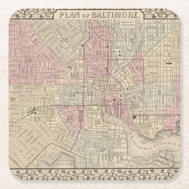 Baltimore 4 square paper coaster (Front)