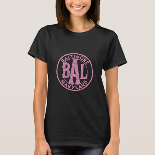 Baltimore BAL Circle Sign Distressed Pink Print  T_Shirt