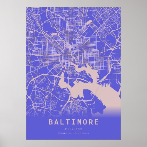 Baltimore Blue City Map Poster
