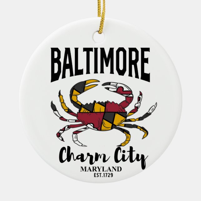 Baltimore Charm City Crab Ceramic Ornament (Front)
