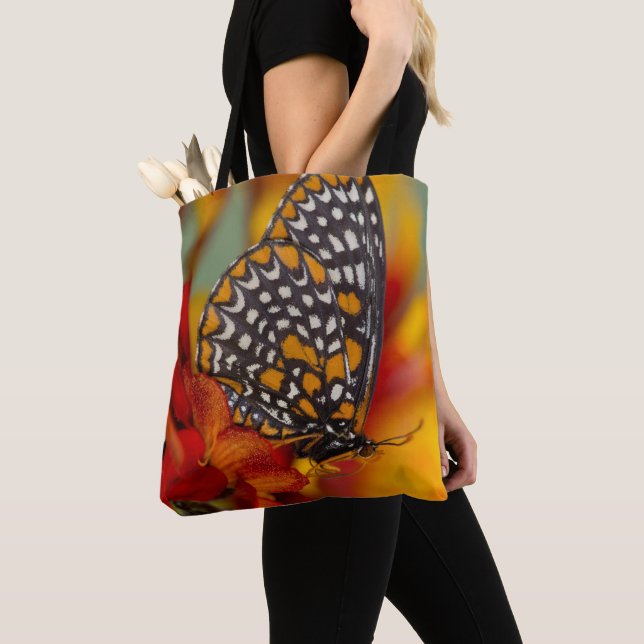 Baltimore-Checkered Butterfly Tote Bag (Close Up)