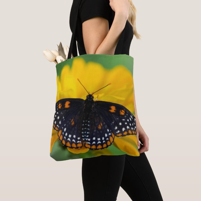 Baltimore Checkered Spot Butterfly Tote Bag (Close Up)