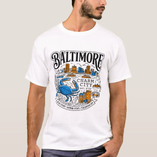 Baltimore City Harbor Blue Crabs And Skyline T-Shirt