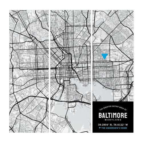 Baltimore City Map  Home Location Marker Triptych