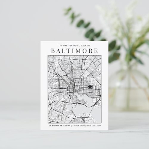 Baltimore City Map  Location Marker  Postcard