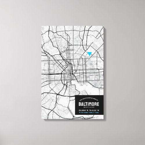 Baltimore City Map  Mark Your Location Canvas Print