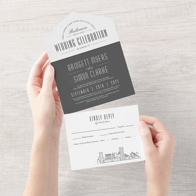 Baltimore Deco Skyline | Wedding All In One Invitation (Tearaway)