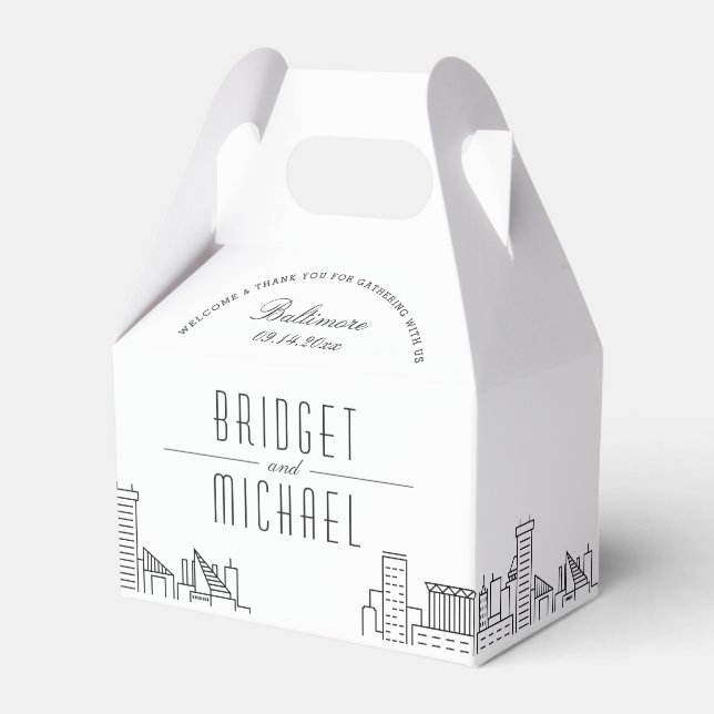 Baltimore Deco Skyline Wedding | Single Names Favor Boxes (Front Side)