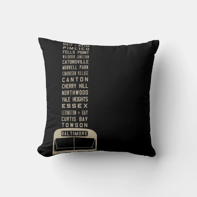 Baltimore Flxible Bus Scroll Throw Pillow (Black) (Front)