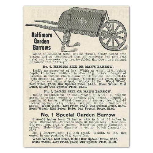 Baltimore Garden Barrows Vintage Advertisement Tissue Paper