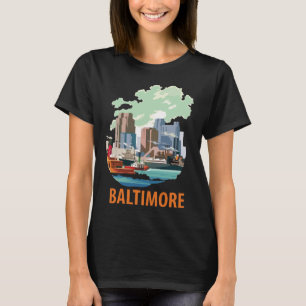 Baltimore Harbor Skyline Blue Travel T-Shirt