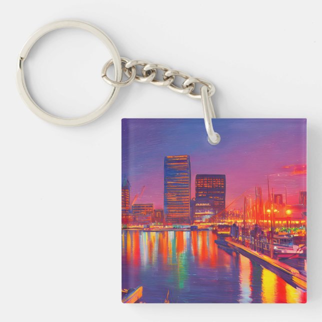 Baltimore Inner Harbor at Night  Keychain (Front)