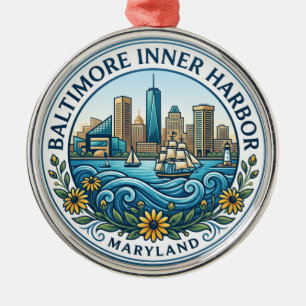 Baltimore Inner Harbor Maryland Metal Ornament