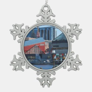 Baltimore Inner Harbor Snowflake Pewter Christmas Ornament