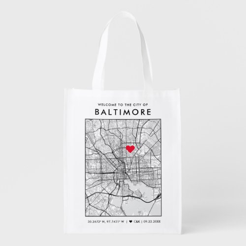 Baltimore Love Locator  City Map Wedding Welcome Grocery Bag