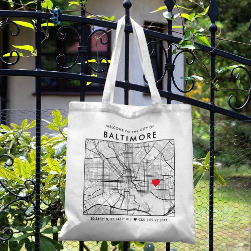 Baltimore Love Locator  City Map Wedding Welcome Tote Bag